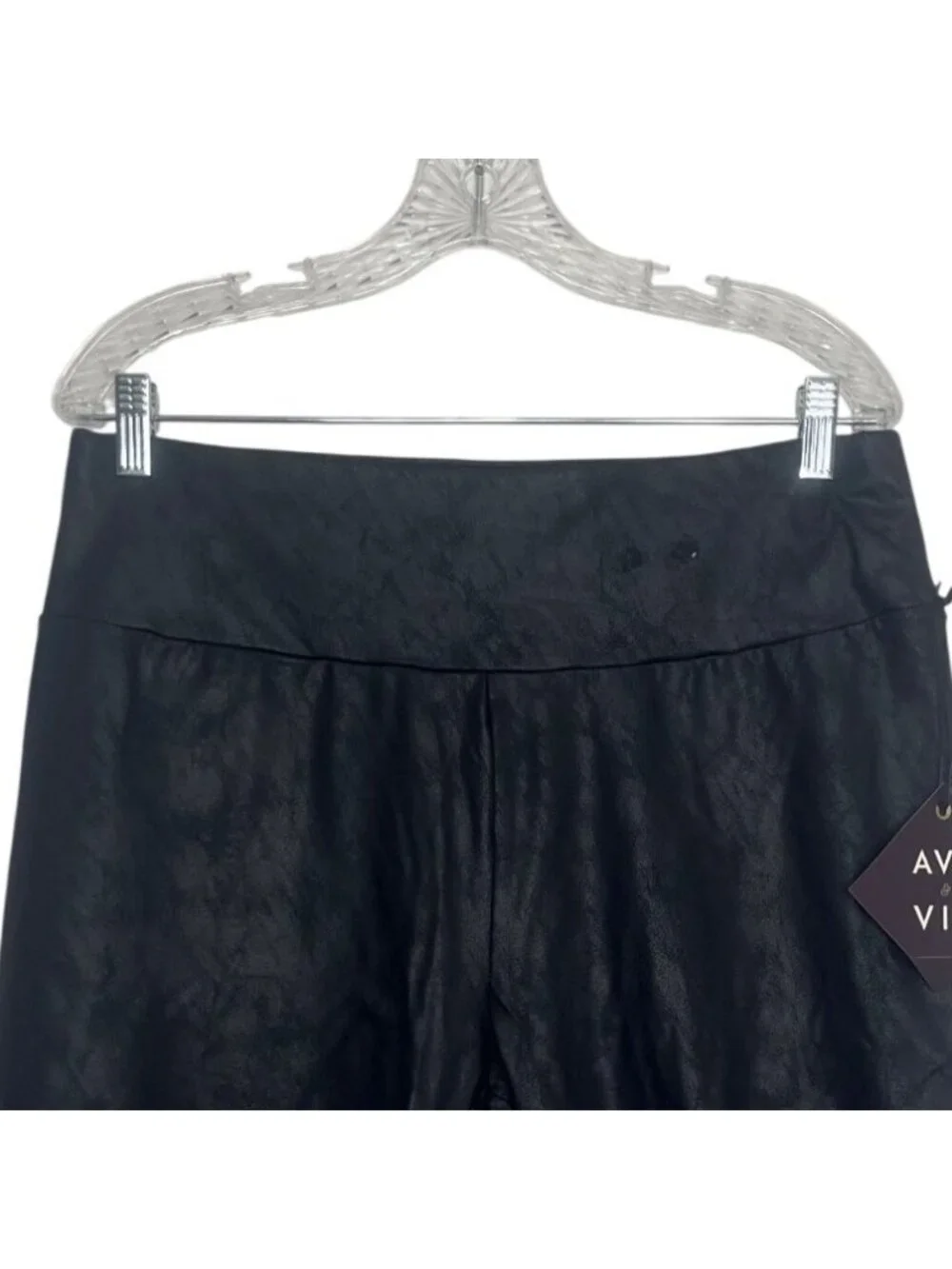 Ava & Viv High Waist Faux Leather Biker Shorts 1X Black New Liquid Shine